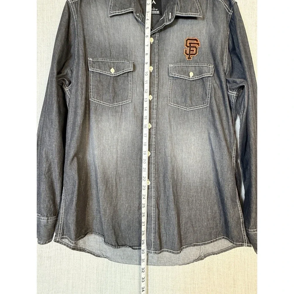 Antigua San Francisco Giants Distressed Long Sleeve Button Up Black Shirt Mens L